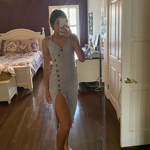 Striped button slit dress